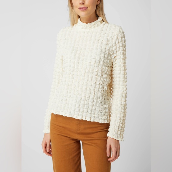 Selected Femme waffle high neck top in cream - Picture 8 of 8